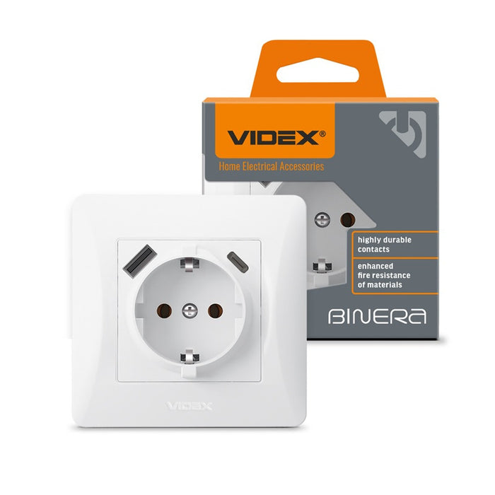 VF-BNSK1GUC-W CONTACT SHUKO USB-A+USB-C BINERA VIDEX - WHITE