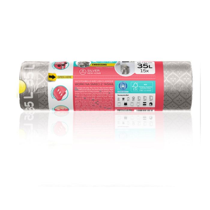 GARBAGE BAGS SILVER 35L WITH TIE 15PCS. PREMIUM #1 VIGO