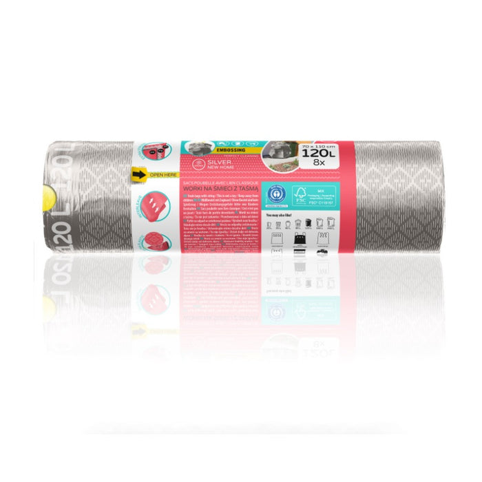 GARBAGE BAGS SILVER 120L WITH TIE 8PCS. PREMIUM #1 VIGO