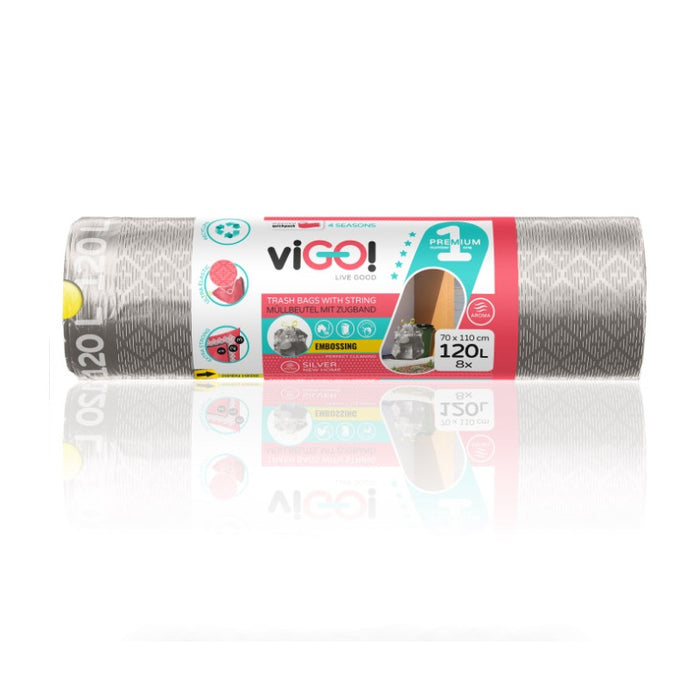 GARBAGE BAGS SILVER 120L WITH TIE 8PCS. PREMIUM #1 VIGO