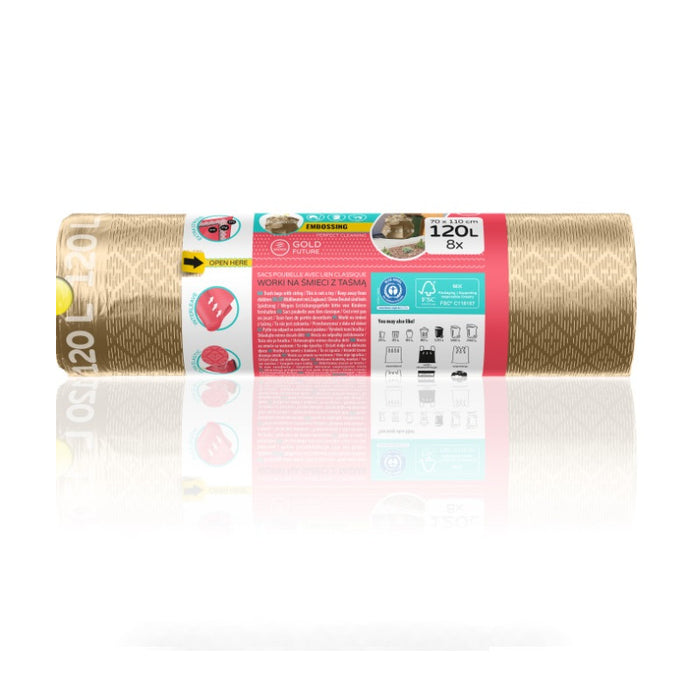 GARBAGE BAGS GOLD 120L WITH TIE 8PCS. PREMIUM #1 VIGO