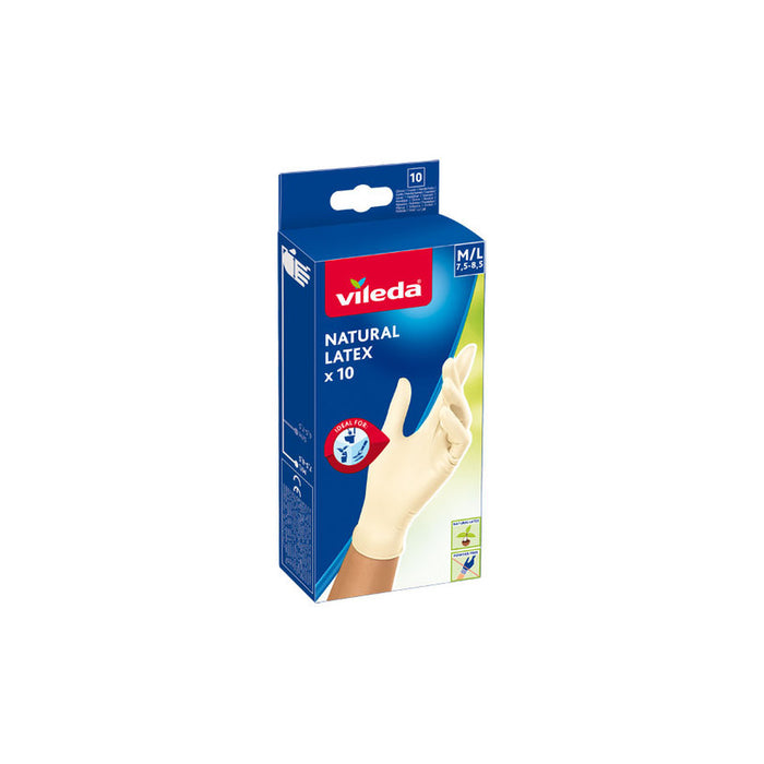 NATURAL LATEX GLOVES M/L 10PCS VILEDA