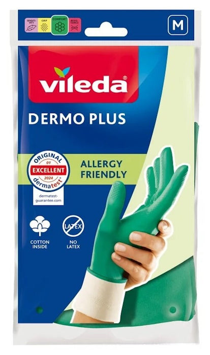 Vileda Dermo Plus ‘M’ Gloves Green Cotton, Nitrile