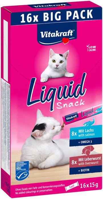 VITAKRAFT Liquid Snack Liver with Salmon - a treat for cats - 16x15g
