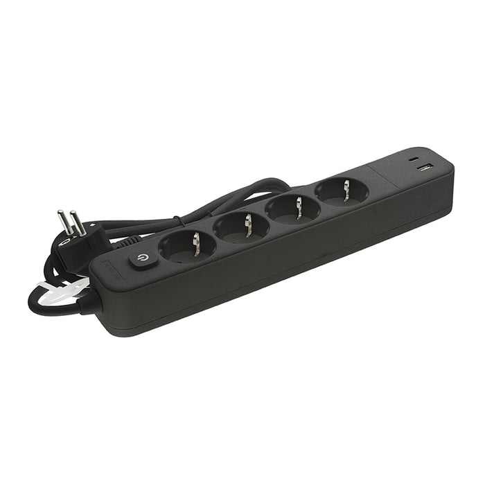 POWER SUPPLY 4 SOCKETS USB A+C 3M BLACK WITH VITO KEY
