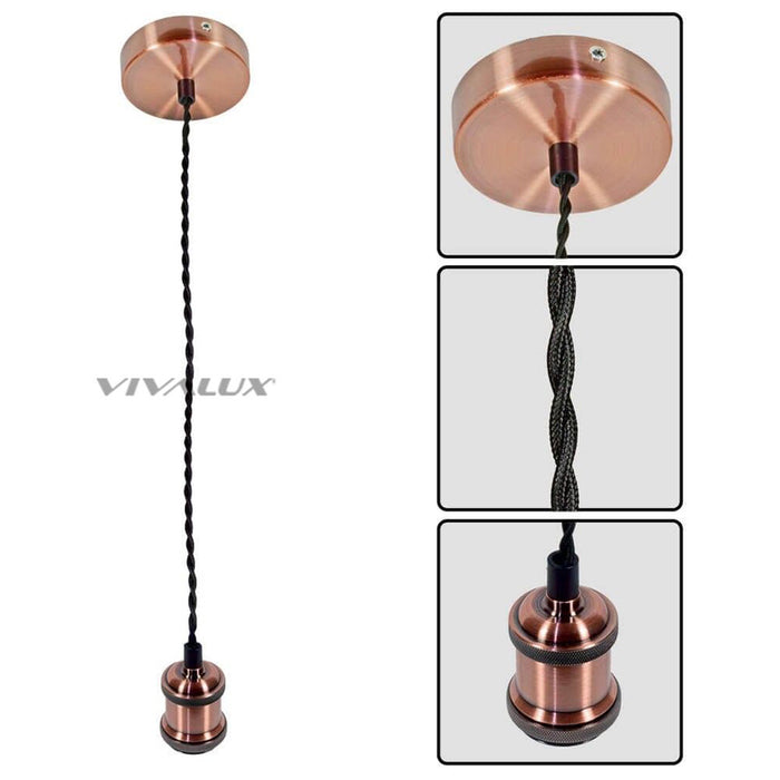 PENDANT E27 RETRO ANTIQUE WITH BLACK TWISTED VIVALUX CABLE