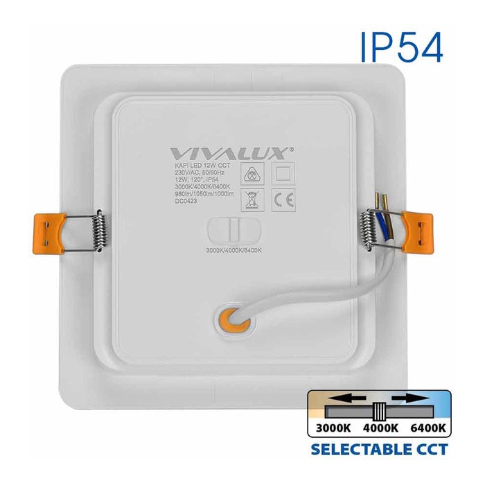 LED MOON 12W 3000K-4000K-6400K IP54 SQUARE FOR BUILT-IN VIVALUX KAPI