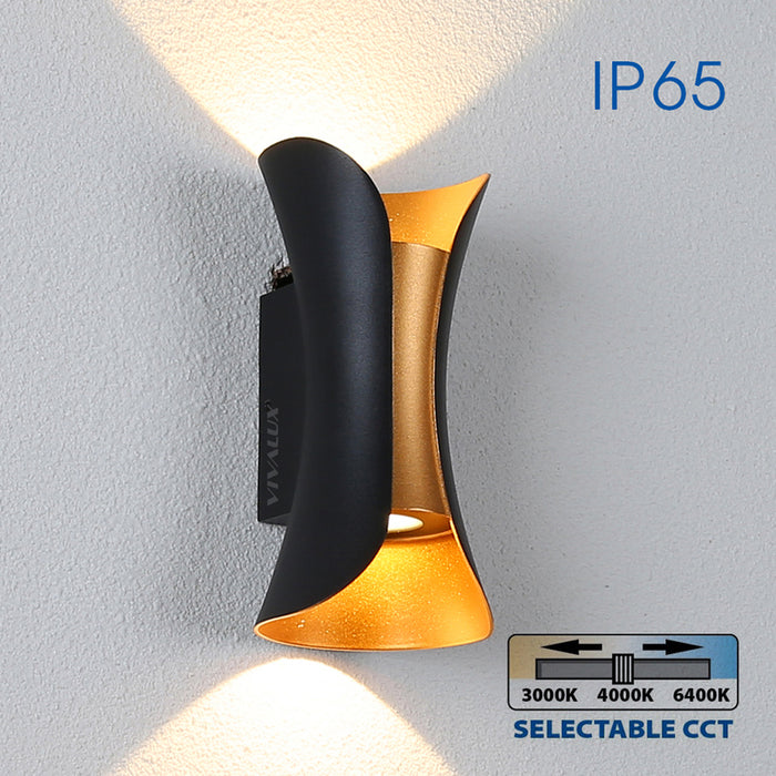 LED FACADE FIXTURE 10W 3000-6400K IP65 BLACK/GOLD VIVALUX BOSTON
