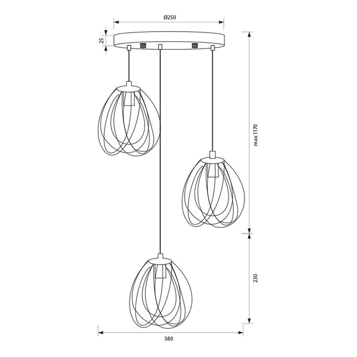 CHANDELIER 3XH27 BLACK VIVALUX ALBA