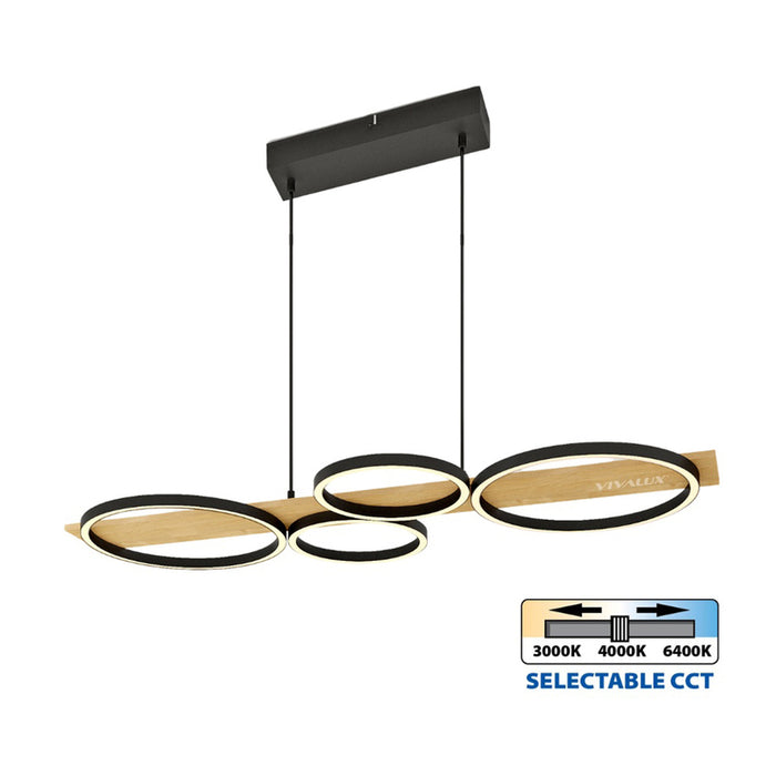 LED CHANDELIER 38W 3000-6400K 1529LM BLACK/WOOD VIVALUX MATTEO-P