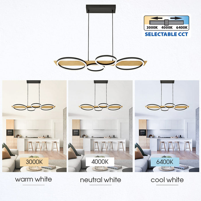LED CHANDELIER 38W 3000-6400K 1529LM BLACK/WOOD VIVALUX MATTEO-P