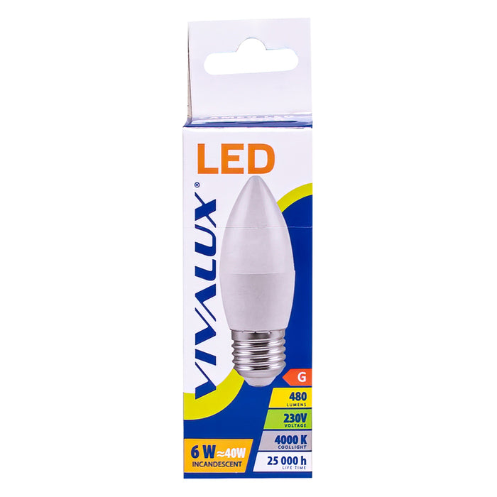 LED BULB E27 6W 480LM 4000K CANDLE VIVALUX