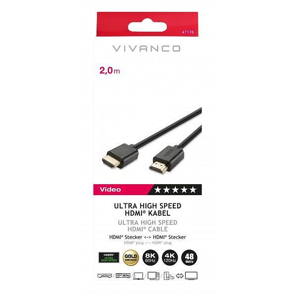 Cable Vivanco 47176 Ultra High-speed HDMI gold-plated, 8k HDR 2m