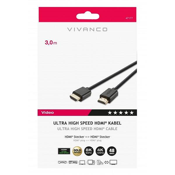 Cable Vivanco 47177 Ultra High-speed HDMI gold-plated, 8k HDR 3m