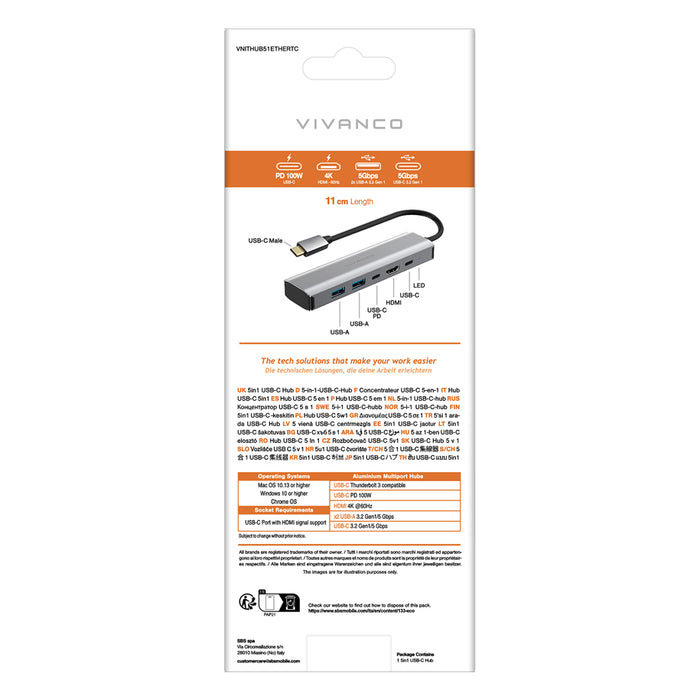 USB HUB VIVANCO 5in1 TB3 100WPD 23625