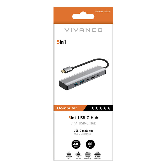 USB HUB VIVANCO 5in1 TB3 100WPD 23625