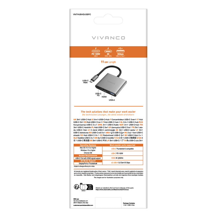 USB HUB VIVANCO 3in1 TB3 100WPD 23618