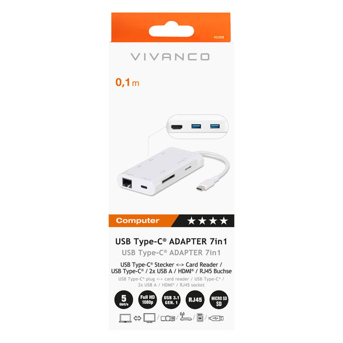 USB HUB VIVANCO USB-C-LAN/HDMI 7in1 45399