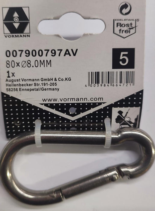 CARABINA STAINLESS STEEL STOM VRN 8MM 80X11.5/7.5