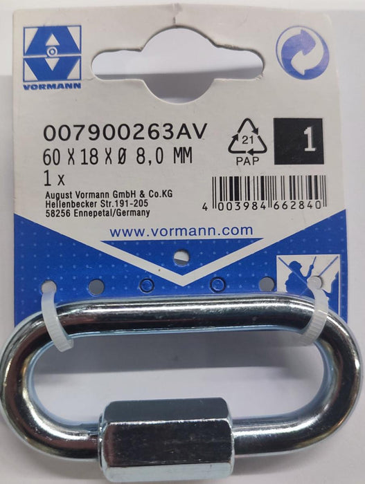 CARABINA OVAL WITH NUT VRN 8MM 60/10X18