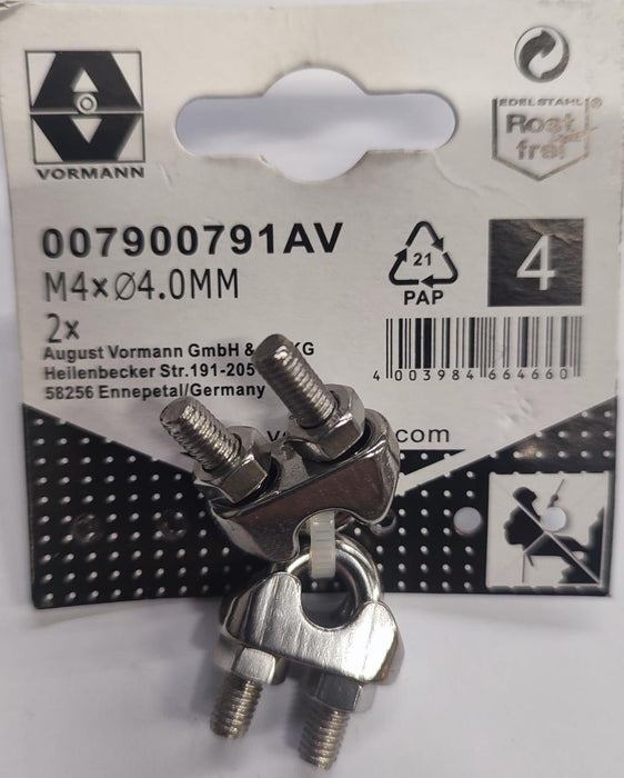 STAINLESS STEEL CABLE CLAMP VRN 4MM M4 2PCS