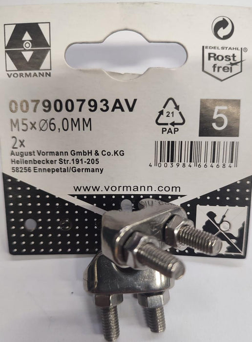 CABLE CLAMP STAINLESS STEEL VRN 6MM M5 2PCS