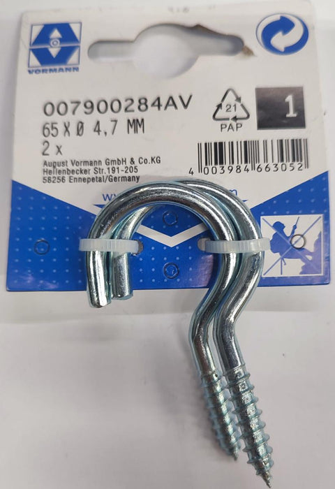 HOOK WITH SCREW POCIN VRN 4.7MM 65/22 2PCS