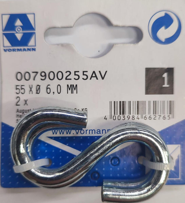 HOOK S-SHAPED POTIN VRN 6MM 47.5/10 2PCS