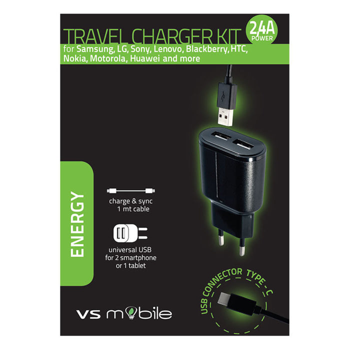 CHARGER 220V VSMOBILE 2.4A+1m TYPE-C