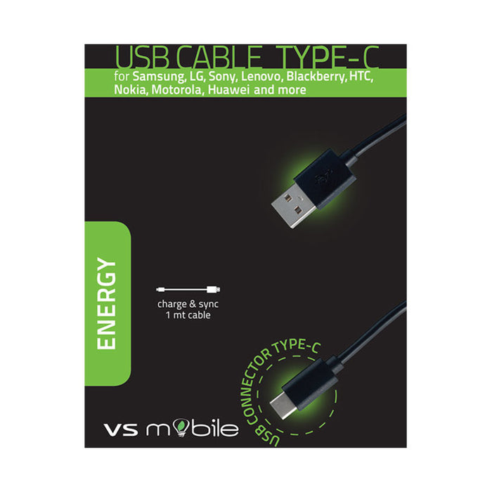 CABLE VSMOBILE USB-A to USB-C 1 m BLACK W1MMC