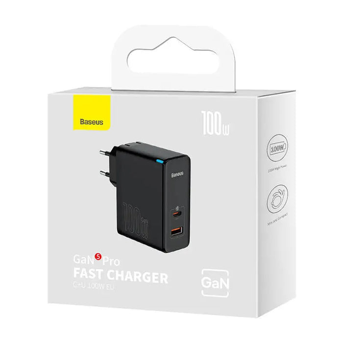 Wall charger Baseus GaN USB-C + USB 100W + 1m cable (black) - mains chargers<<<Chargers<<<GSM