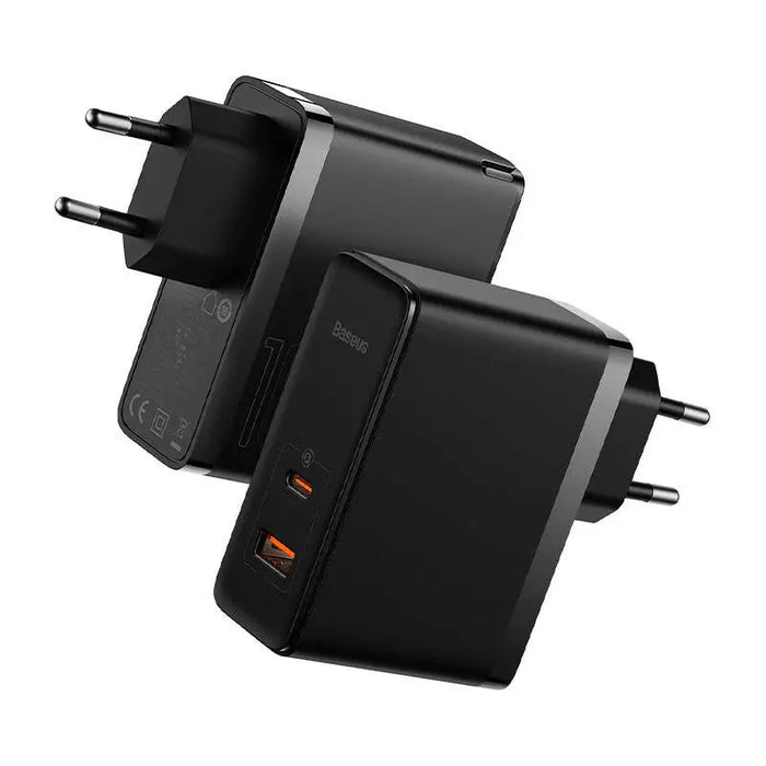Wall charger Baseus GaN USB-C + USB 100W + 1m cable (black) - mains chargers<<<Chargers<<<GSM
