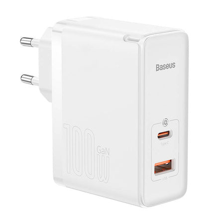 Wall charger Baseus GaN5 Pro USB-C + USB 100W + 1m cable (white) - mains chargers<<<Chargers<<<GSM