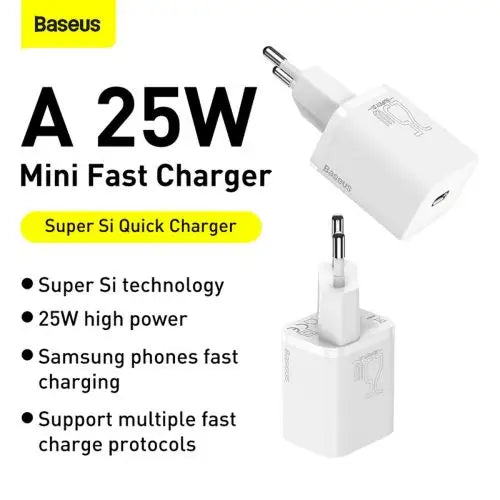 Wall charger Baseus Super Si Quick Charger 1C 25W (white) - Travel Charger<<<Accessories<<<Основна<<<DunaXML&&&mains