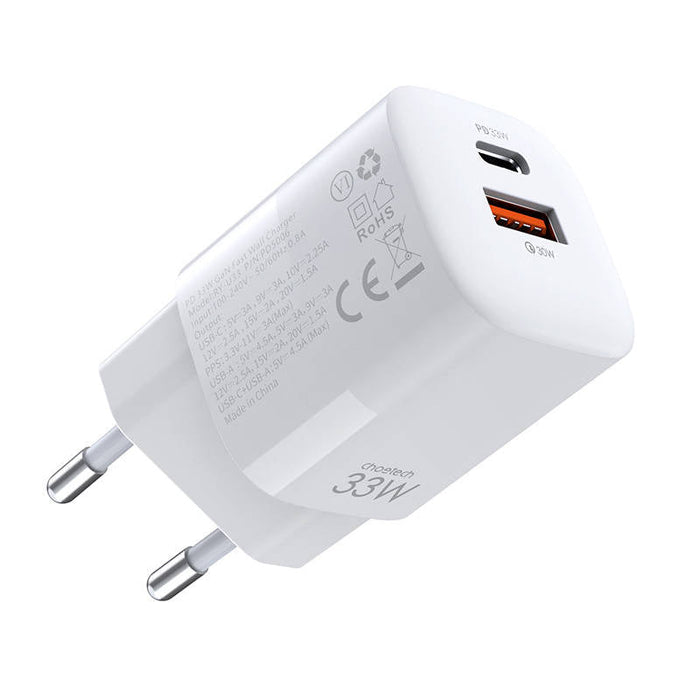 Wall Charger Choetech 33W PD5006 A + C dual port (white) - mains chargers<<<Chargers<<<GSM