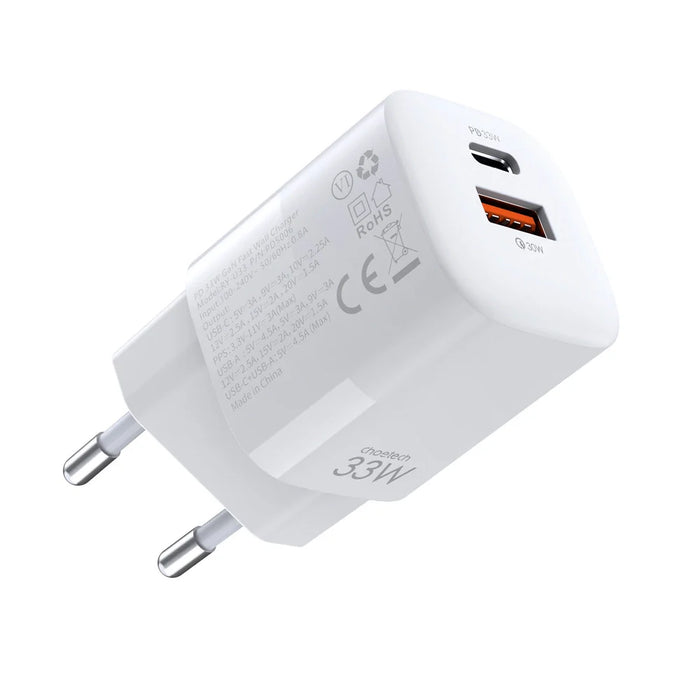 Wall Charger Choetech 33W PD5006 A + C dual port (white) - mains chargers<<<Chargers<<<GSM