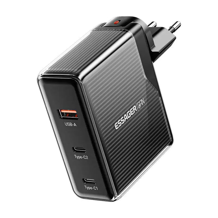 Wall charger Essager ECT2CA-ZXB01-Z GaN USB-A USB-C 100W (black) - mains chargers<<<Chargers<<<GSM