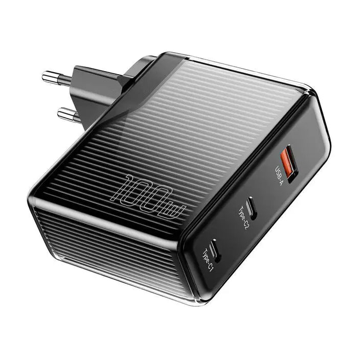 Wall charger Essager ECT2CA-ZXB01-Z GaN USB-A USB-C 100W (black) - mains chargers<<<Chargers<<<GSM
