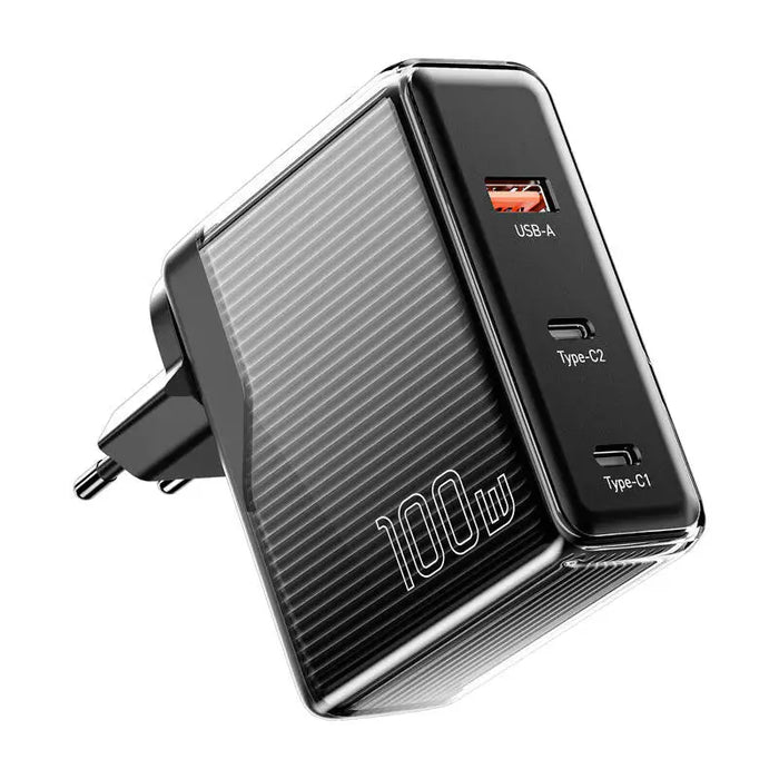 Wall charger Essager ECT2CA-ZXB01-Z GaN USB-A USB-C 100W (black) - mains chargers<<<Chargers<<<GSM
