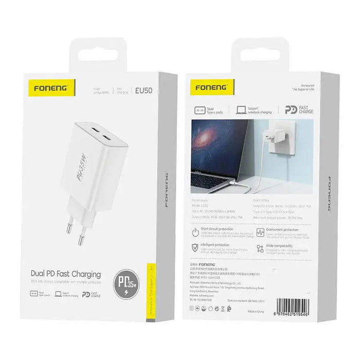 Wall charger Foneng EU50 PD 35W 2x USB-C ports (white) - mains chargers<<<Chargers<<<GSM Accessories<<<InnproXML