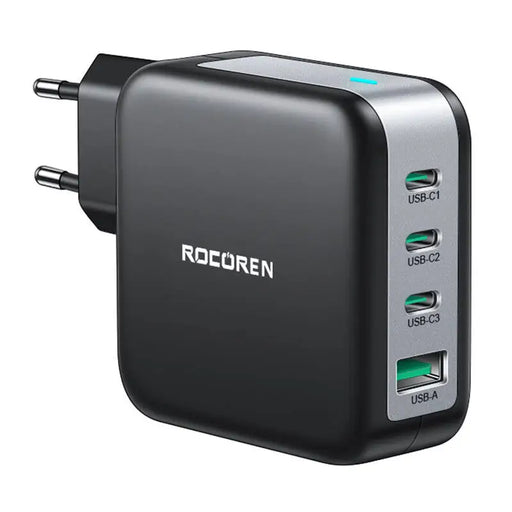 Wall charger GaN Rocoren 3x USB-C 1x USB Power Delivery 3.0 100W (black) - mains chargers<<<Chargers<<<GSM