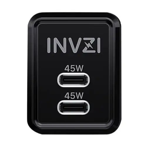 Wall charger INVZI GaN 2x USB-C 45W EU (black) - mains chargers<<<Chargers<<<GSM Accessories<<<InnproXML