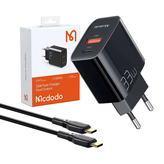 Wall charger Mcdodo CH-0922 USB + USB-C 33W + USB-C cable (black) - mains chargers<<<Chargers<<<GSM