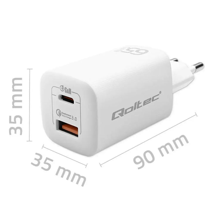 Wall Charger Qoltec 50765 White 65 W - USB зарядни и кабели<<<Електроника Телефони и таблети<<<Компютри|