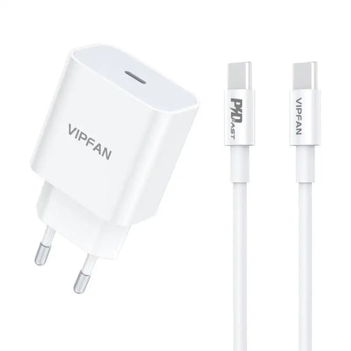 Wall charger VFAN E04 USB-C 20W QC 3.0 + USB-C cable (white) - mains chargers<<<Chargers<<<GSM Accessories<<<InnproXML