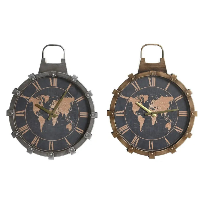 Wall Clock DKD Home Decor Golden Silver Crystal Iron World Map 42 x 8,5 x 54 cm (2 Units) - Декорация и