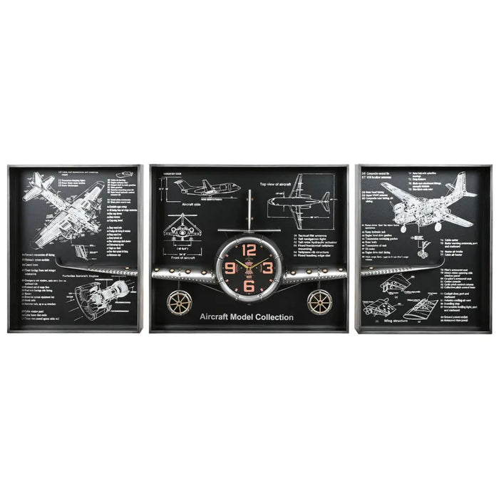 Wall Clock Home ESPRIT Golden Silver Metal Aeroplane Vintage 175 x 21 x 64 cm - Декорация и Осветление<<<Дом
