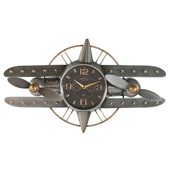 Wall Clock Home ESPRIT Golden Silver Metal Aeroplane Vintage 77,5 x 15 x 46 cm - Декорация и Осветление<<<Дом