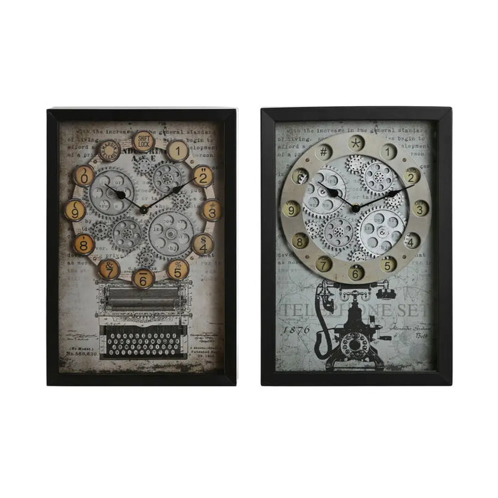 Wall Clock Home ESPRIT Yellow White Black Grey Metal Crystal Vintage 27,5 x 6,5 x 40,5 cm (2 Units) - Декорация и