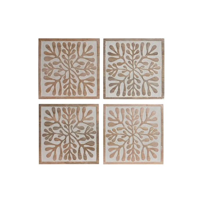 Wall Decoration Home ESPRIT White Natural Floral 60 x 2,5 x 60 cm (4 Pieces) - Декорация и Осветление<<<Дом